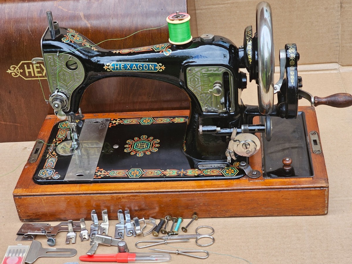 Hexagon Vintage Hand crank vibrating shuttle Sewing Machine | eBay