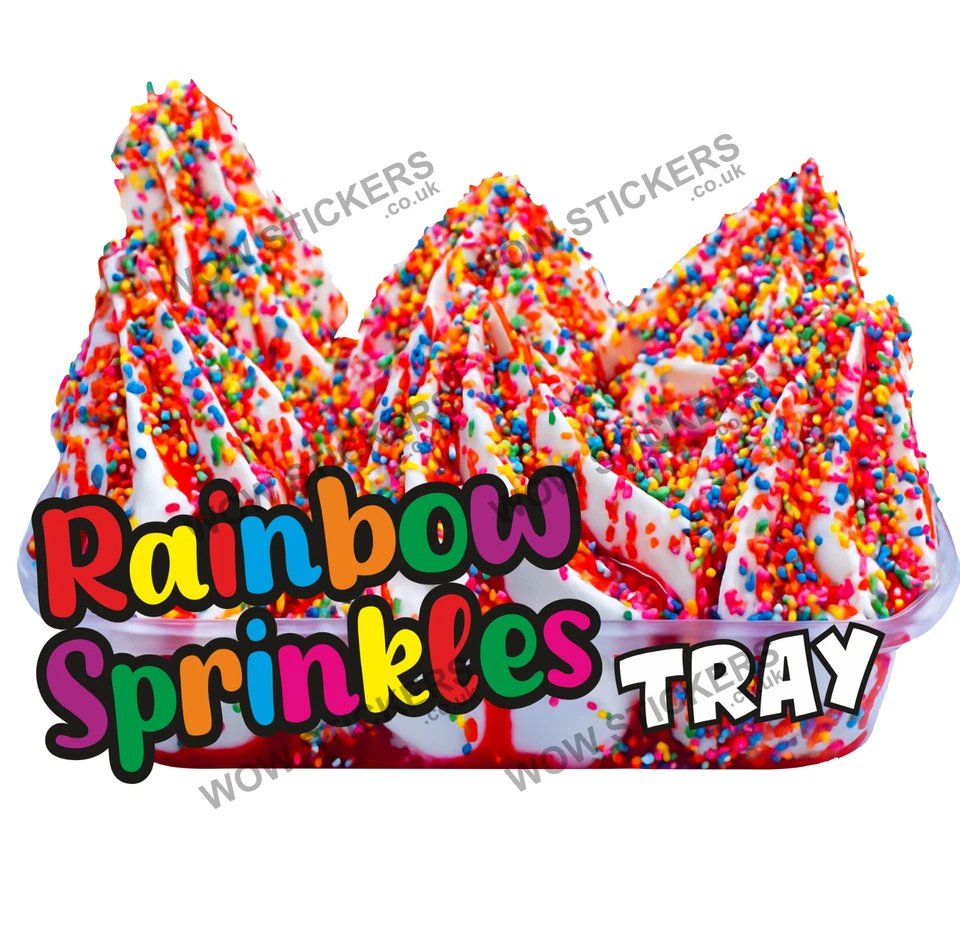 WOW Eiswagen Aufkleber Rainbow Sprinkles Whippy Tray Trailer Decal (Größe wählbar)
