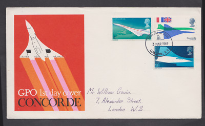 GB QE2 1969 FDI Concorder Ersttagsbrief GPO mit Concorde Set