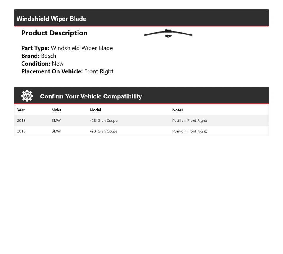 For 2015-2016 BMW 428i Gran Coupe Bosch Wiper Blade Evolution Front Right - Image 2 of 4