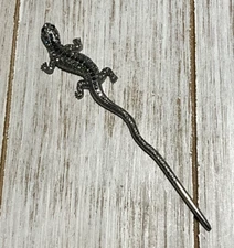 Lizard Rhinestone Chopstick Hair Stick Retro Hobo Chinese Style Silver