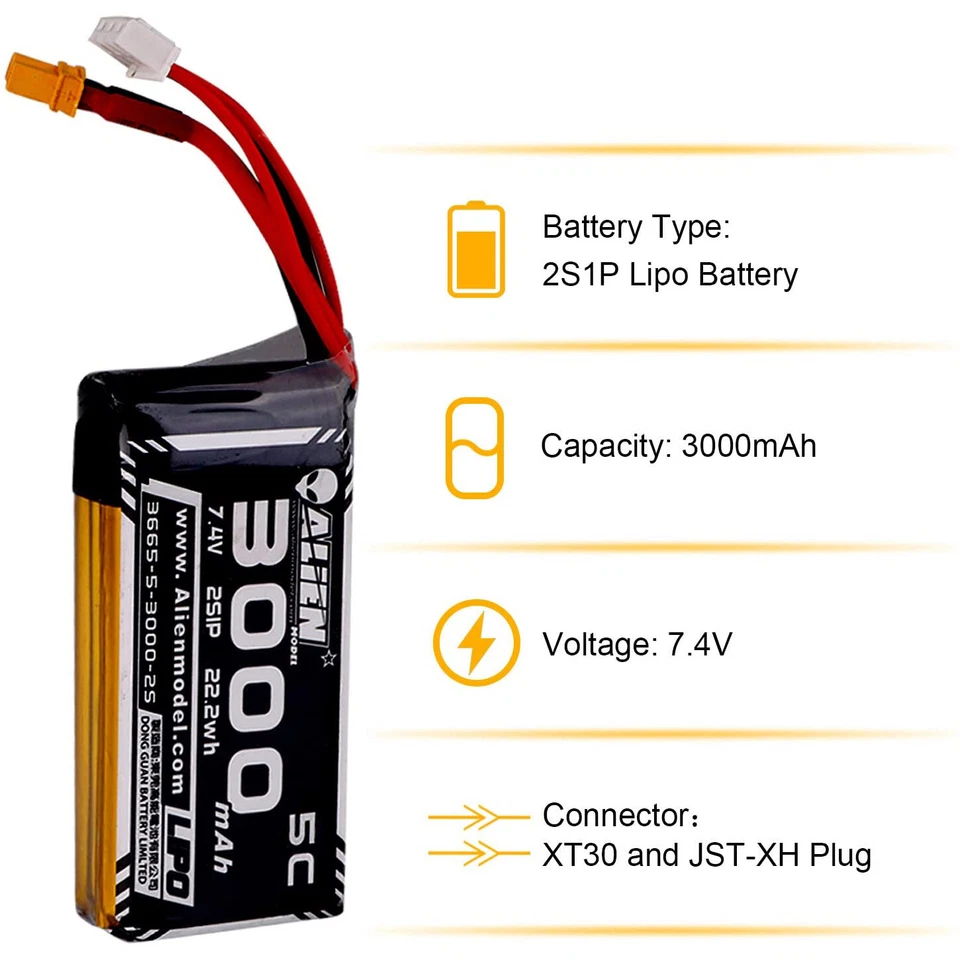 3000mAh 7.4V 2S Lipo Battery XT30 Plug for RadioMaster TX16S Hall Jumper RC DE - Bild 2 von 4
