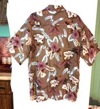 VTG MEN'S CAMPIA MODA BROWN FLORAL PALM TREE OAHU ALOHA HAWAII HAWAIIAN SHIRT L