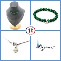 Steine Und Mineralien. Schmuckset Armband Halskette 10 Perlen Malachit 8 Mm. C