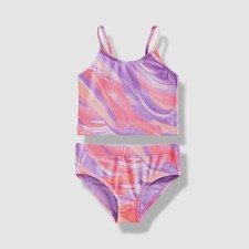 ID Ideology Kids Girl's Purple Brushstroke Tankini Set Swimwear Size 6X