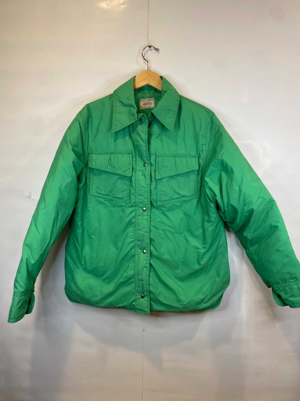 VTG Plain Brown Wrapper Snap Front Jacket Bright … - image 2