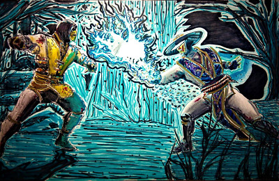 MORTAL KOMBAT GRAPHIC Video Game ART 11X17 ORIGINAL Raiden VS Scorpion Cover!