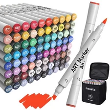 80 Colors Dual Tip Alcohol Markers Set with Carrying Case - Perfect for Color...