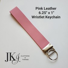 Pink Leather Wristlet Keychain 6.25".Handmade. New