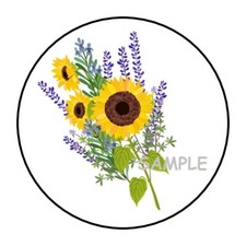 30 SUNFLOWERS ENVELOPE SEALS LABELS STICKERS 1.5" ROUND FAVORS GIFTS