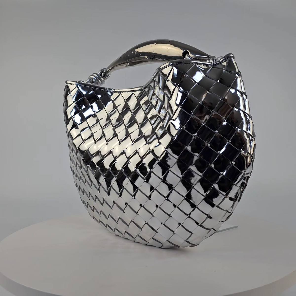 Bottega Veneta Sardine Classic Silver Leather Top Handle Bag New