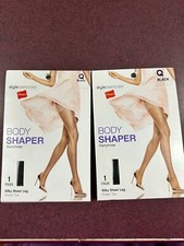 2x Hanes Body Shaper Pantyhose Q Style Essentials Black Silky Sheer Leg Sheer