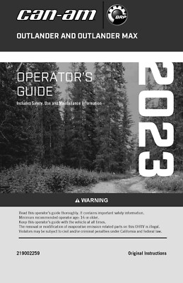Can Am Owners Manual Book Guide 2023 Outlander MAX 450 STD