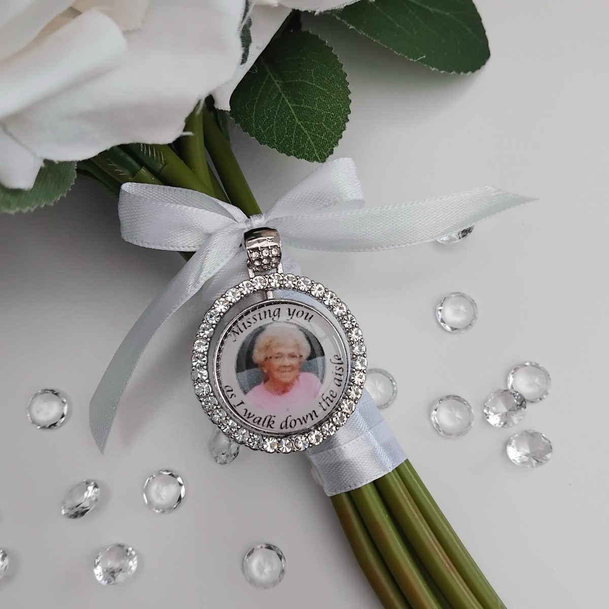Personalised Rhinestone Bridal Double Sided Bouquet Charm, Bridal Photo  Charm