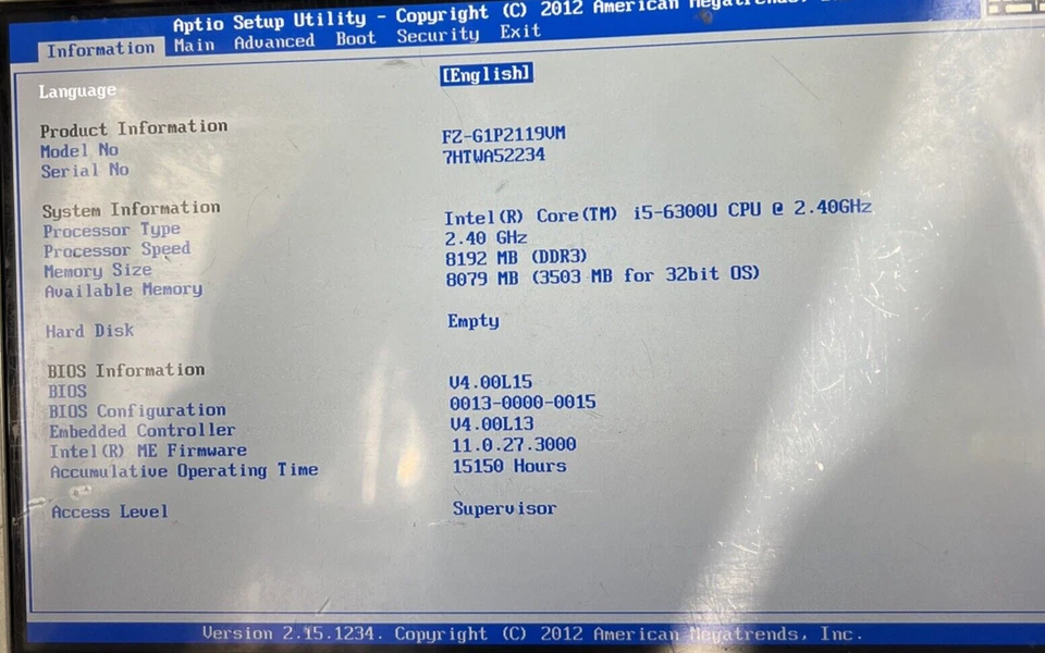 Panasonic Toughpad FZ-G1 10.1"FHD i5-6300U@2.40Ghz 8GB RAM No SSD(Power to bios) - Image 3 of 4