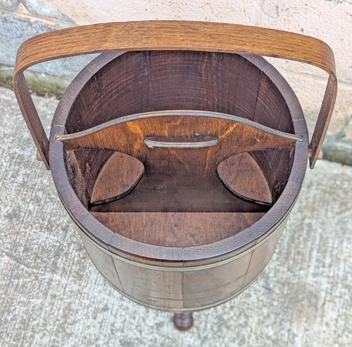 Vintage Antique Basketville Solid Wood Wooden Bucket Basket Decor Barrel 3 Legs - Picture 3 of 7