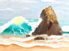 Hawaiian Beach Waves Rocks 20x16 80s Romey Lee Painting Honolulu Vacation Art HI