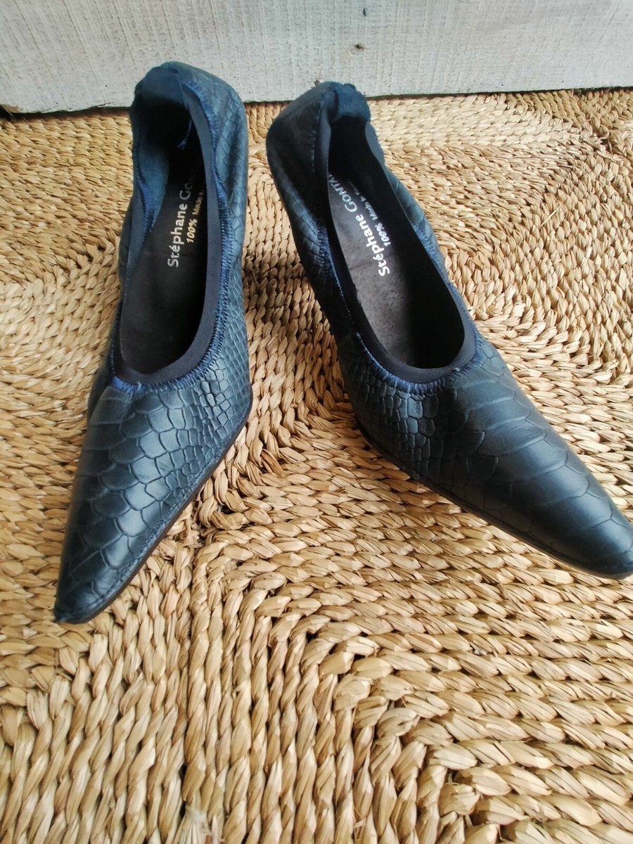 escarpins stéphane gontard cuir bleu façon croco 38