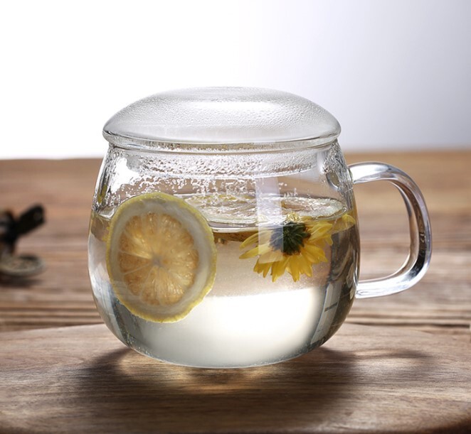 Clear Glass Tea Cup with Infuser and Lid, Borosilicate Large Tea Cup(Bulk 3 Sets