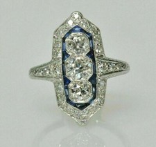 1.50 CT White Round Cut CZ  Blue Three Stone Engagement Ring In Sterling Silver