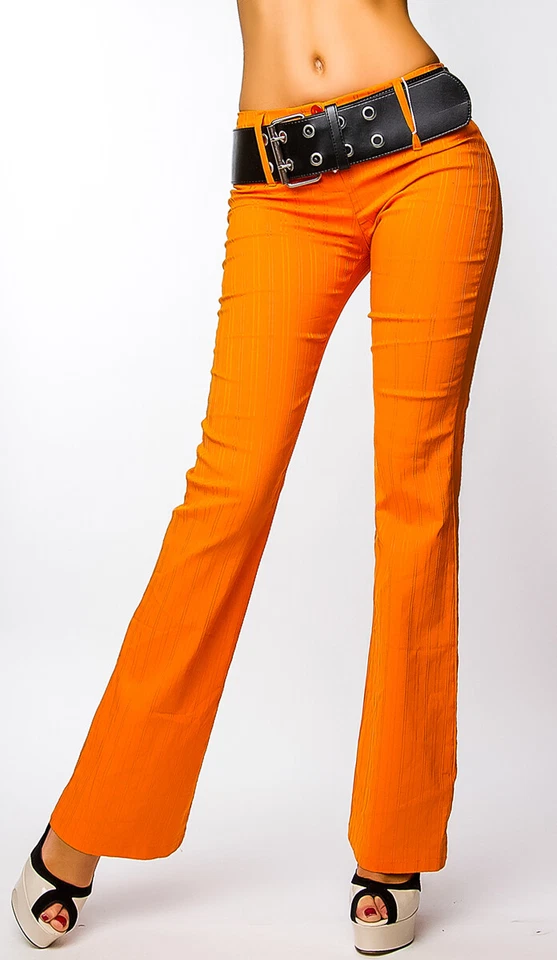 SeXy Miss Damen Girly Stoff Hüft Hose LoW CuT NadelStreifen orange IT 46 DE 40 - Bild 1 von 4