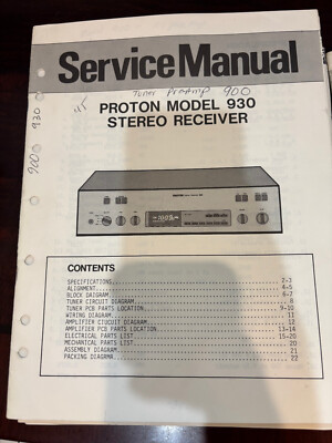 ORIGINAL PROTON 930 RECEIVER Repair & Service Manual **ORIGINAL**
