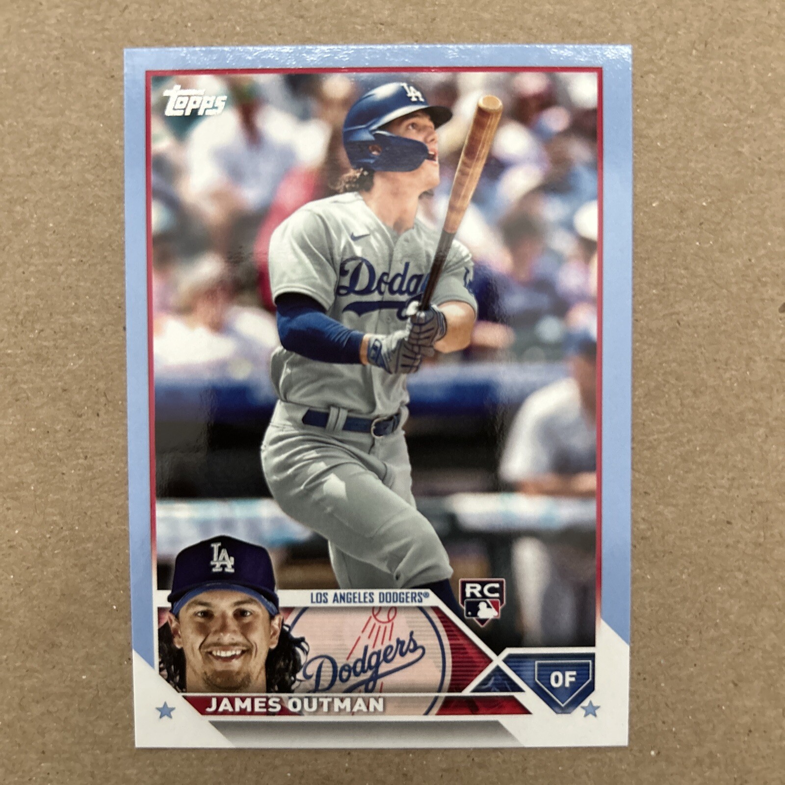 2023 Topps Series 2 James Outman 395 Rookie, Father's Day Blue #'d 3/50 SSP