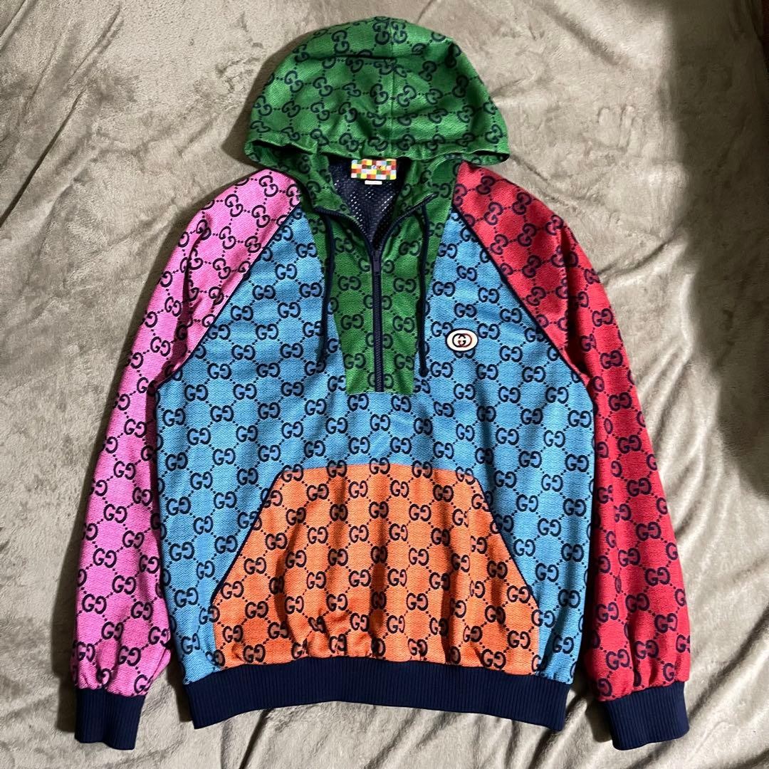 GUCCI Half-Zip Hoodie, Multicolor, Size L, Regular Fit, Polyester