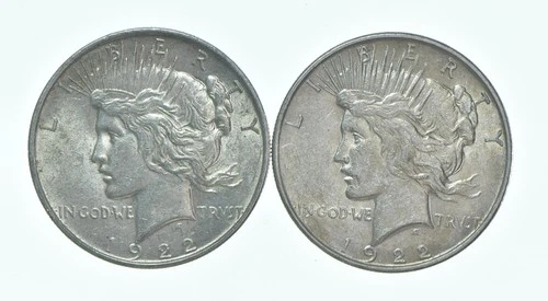 1922 & 1922 Peace Silver Dollar $1 Bullion Collection Lot *121