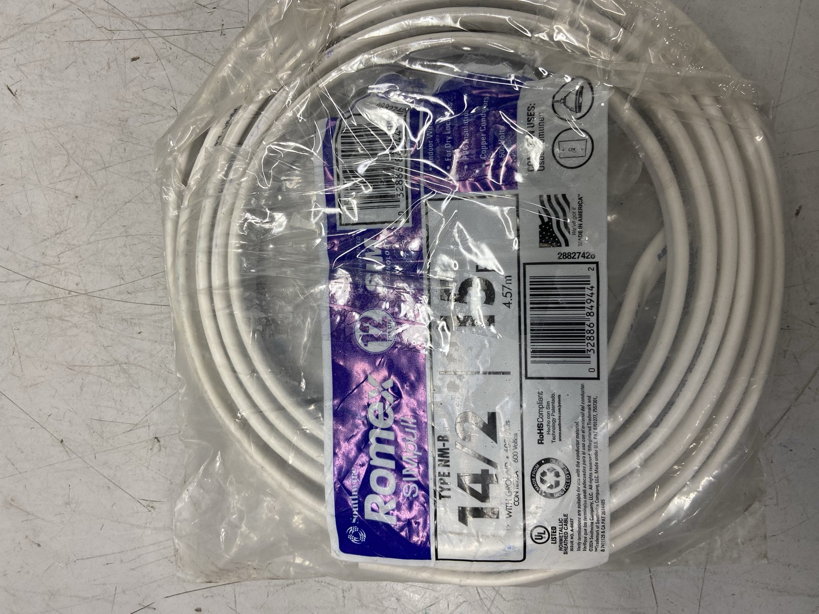 Southwire 14/2 Romex SIMpull Solid Indoor CU NM-B W/G 15Ft White ...
