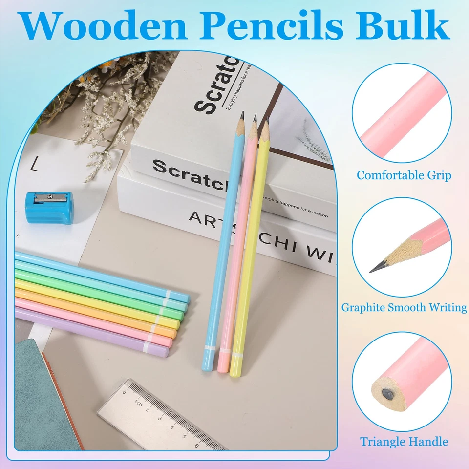 Lápices de madera triangulares a granel, paquete de 12 lápices de grafito HB, rosa Foto 3 de 4
