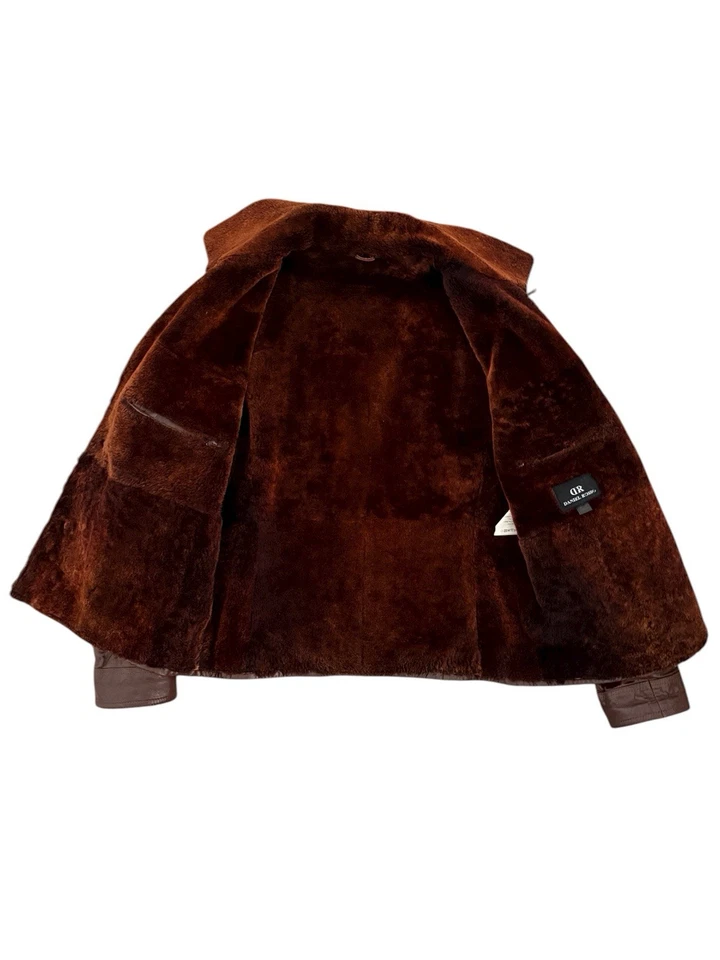 Daniel Rossi Brown Leather Fur Lined Aviator Bomber Jacket 52 Italy - Image 4 of 4