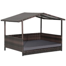 Outdoor Wicker Dog House with Weatherproof Roof-Gray - Color: Gray
