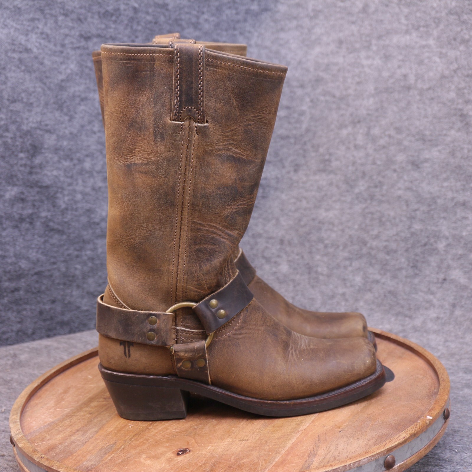 FRYE Harness 12R Women’s Size 6.5M Brown Leather Moto Boots Made In USA 77300