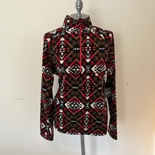 New Eddie Bauer Women s L 1/4 Zip Fleece Pullover Aztec Multicolor Mock Neck