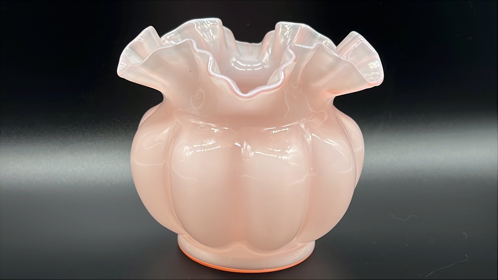 VINTAGE FENTON Rose Overlay Double Ruffled Rose Bowl Vase