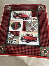 Collections Etc Woodland Truck Patchwork Style Holiday Throw Blanket NEW