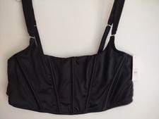 Auden Black Corset Crop Top Bra Adjustable Straps Size XS BACK CLOSE
