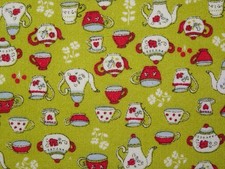 Hilco Teatime Tassen Kannen rot weiß hellgrün French Terry Meterware Stoff