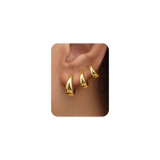 3Pairs Gold Hoop Earrings Set for Women Small, Medium, Large, - 3 Pairs