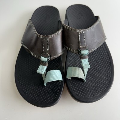 Chaco Playa Pro Toe Loop Sandals Women s Size 8 Brown Leather  Teal Toe Loop