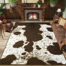 Faux Cowhide Rugs for Living Room, 4x6 Feet Machine Washable Cow Print Area R...