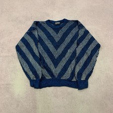 Vintage Abstract Knitted Jumper Patterned Grandad Knit Sweater Men's L