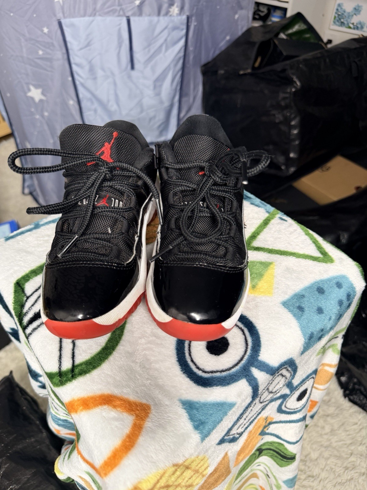 Jordan 11 Low Black Red White Patent Leather Unisex Kids Athletic Shoes Size 1Y