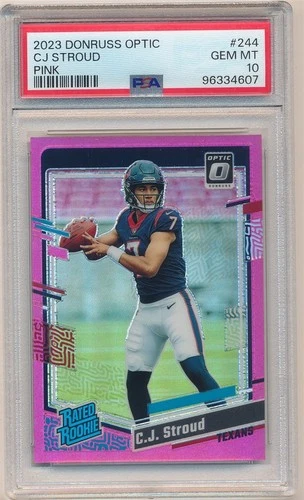 CJ STROUD 2023 DONRUSS OPTIC #244 RC RATED ROOKIE PINK HOLO SP PSA 10 GEM MINT