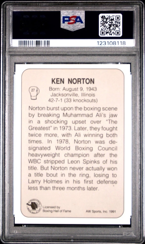 1991 AW Sports Premier Edition KEN NORTON #27 PSA 9 Vintage Boxing Card HOF - Image 2 of 2