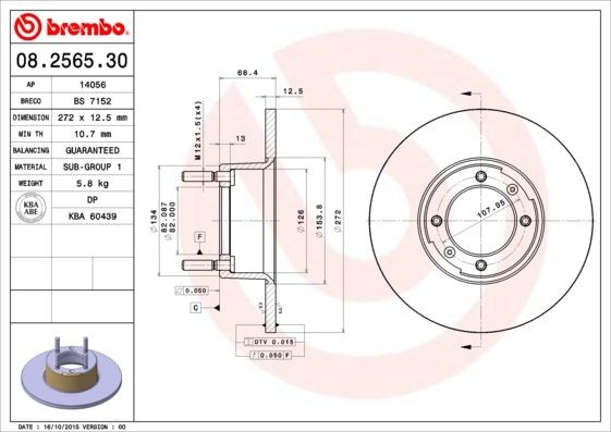 Disque de frein 08.2565.30 BREMBO pour ALFA ROMEO jeu de deux disques arrière