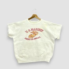 Vintage 60s US Marines Parris Island SC Sweatshirt Cut Off Sleeve Jumper Size L