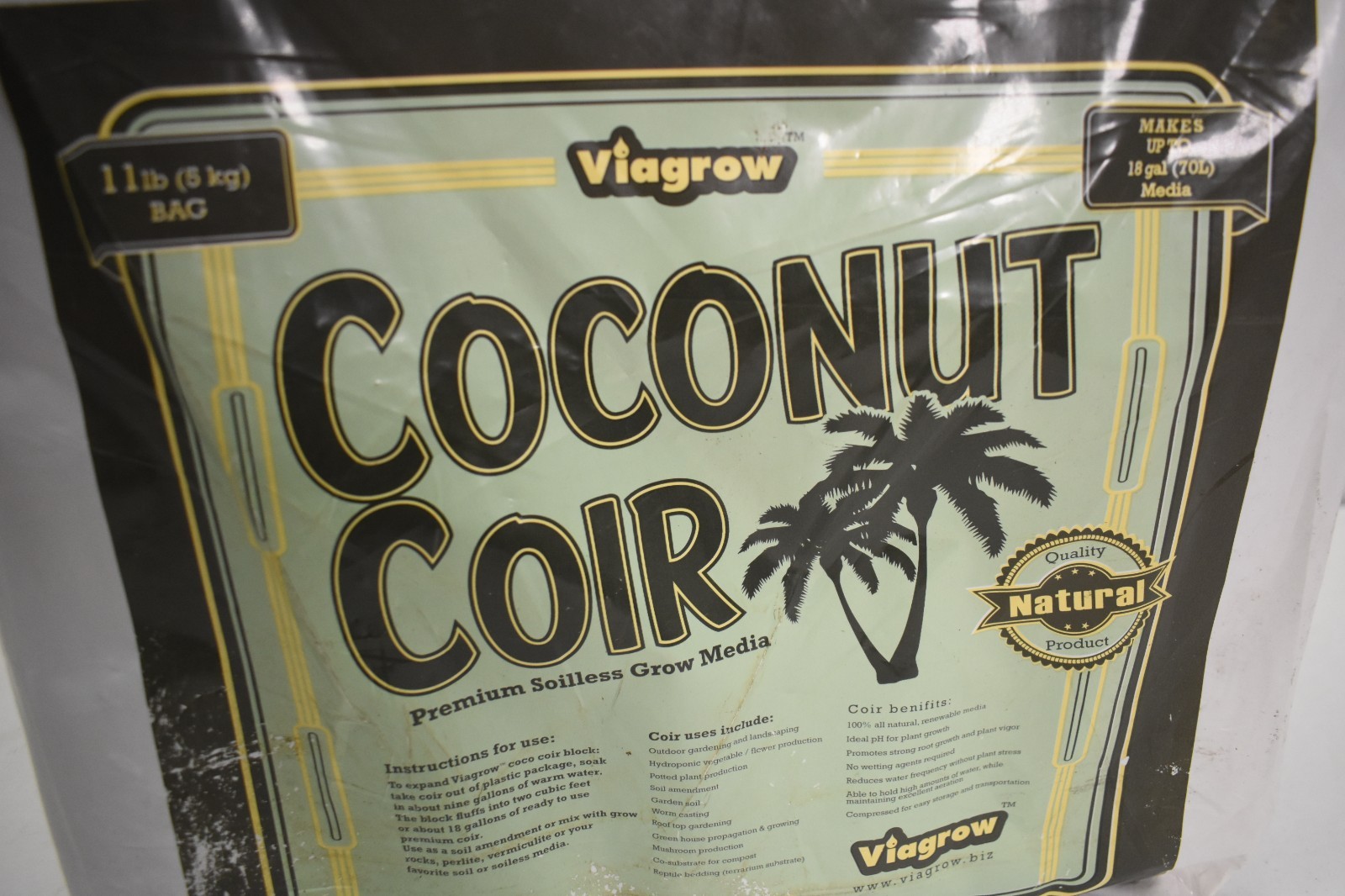 Coconut Coir Block Soilless Media Grate Outdoor Gardening 11 lb Bag 5kg 18 Gal