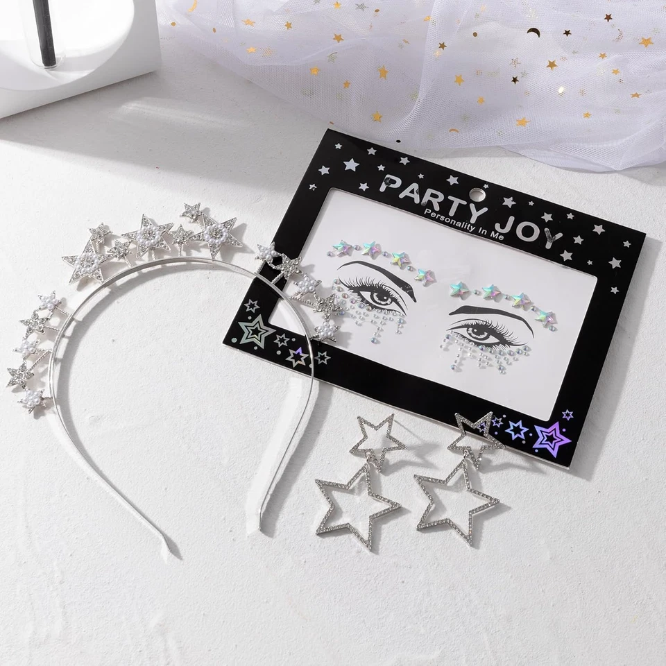 Cerchietto per Capelli in Argento, Con Stelle E Strass, per Carnevale, Compleann - Immagine 4 di 4